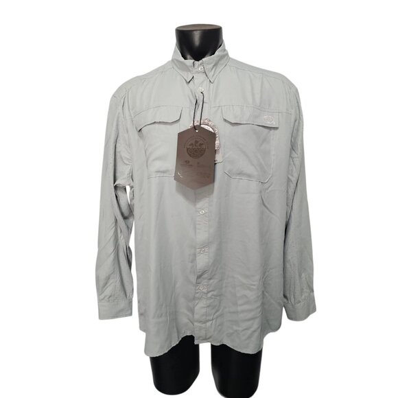 EAG Elite Mens Button Down Fishing Shirt Vented Back Size XL Gray Mossy Oak - Picture 6 of 16